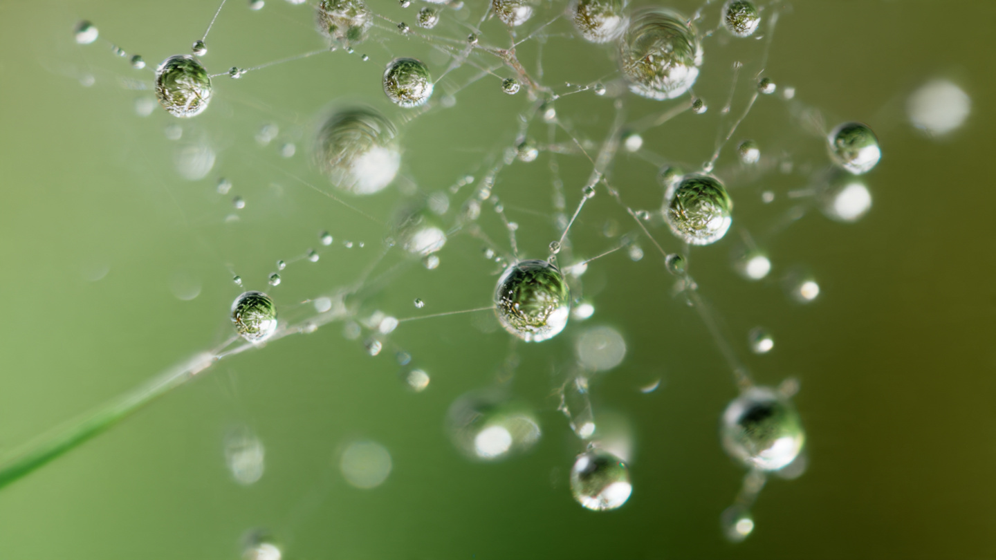 Macro Dewdrops on a Spider Web | Detailed Nature Wallpaper